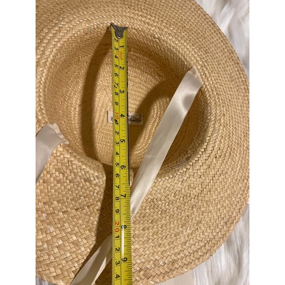 Vintage Colonial Williamsburg Straw Sun Hat Wide Brim Ivory Ribbon Cottagecore main image 6